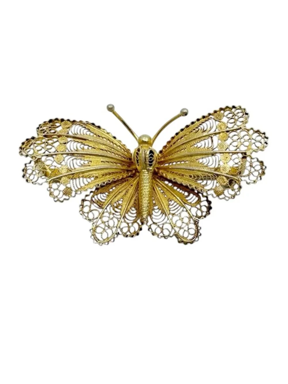Vintage Gold over 800 Silver filigree butterfly brooch - GM1255
